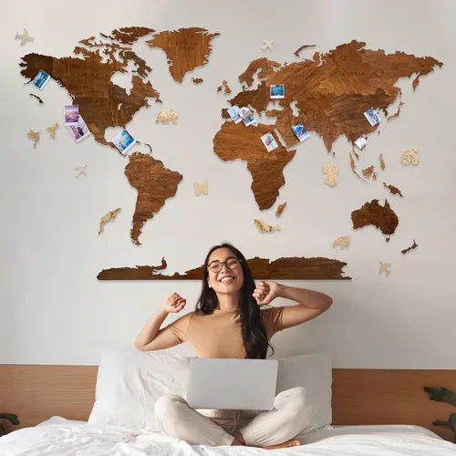 HYPERI Wooden World Map Wall Art Travel, Wood World Map Wall Decor, Mapa del Mundo Para Pared, Places I've Been, Decor for Home Office, Wooden