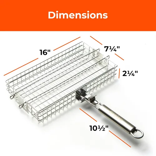 Miniatura 7 de Cesta de parrilla ajustable con mango extraíble – 4 niveles de altura para verduras, carne, pescado y más – Cesta de barbacoa con tapa de bloqueo