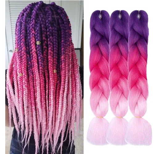 Miniatura 6 de Cabello trenzado de fibra sintética, tamaño jumbo, extensiones de cabello Kanekalon suave, color negro, (24 pulgadas, 3 piezas)