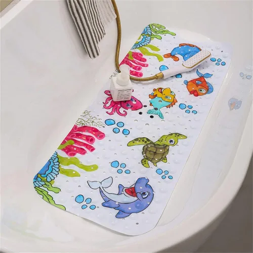 Miniatura 2 de Tapete de baño para bebé para niños, tapete antideslizante sin BPA para niños, tapete de dibujos animados antideslizante con ventosas y agujeros