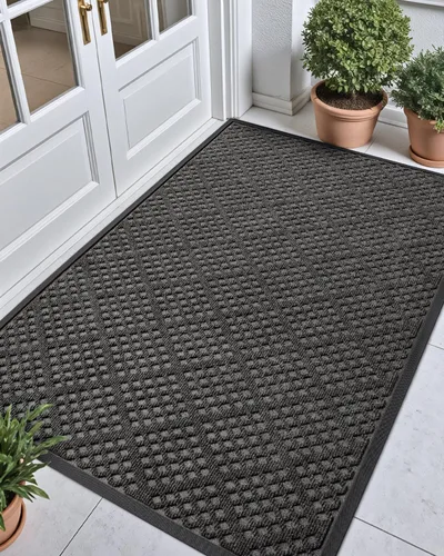 Miniatura 21 de DEXI Tapete para puerta delantera, entrada exterior, 17 x 29 pulgadas, tapete de goma para puerta trasera, resistente, antideslizante de perfil negro