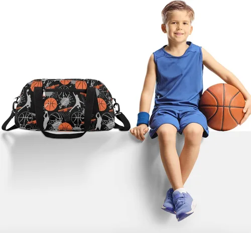 Miniatura 2 de Bolsa de lona deportiva de baloncesto para niños y niñas, bolsa de baile, temática de baloncesto, bolsas de gimnasio, bolsas de viaje durante