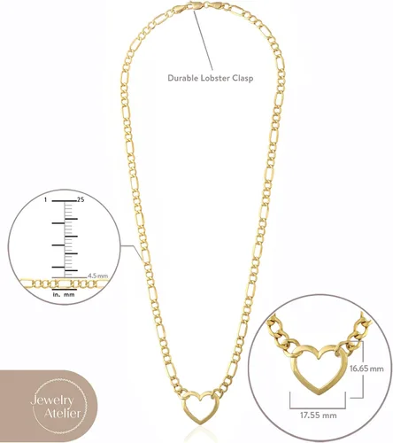 Miniatura 4 de Jewelry Atelier Collares de corazón Figaro rellenos de oro dije de corazón relleno de oro amarillo de 14 quilates con cadena Figaro sólida