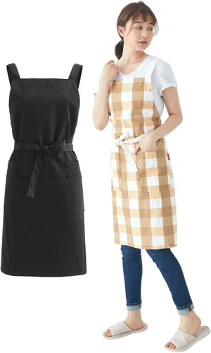 Miniatura 13 de Jeelow Delantal de cocina de algodón o sarga de algodón para hombres y mujeres, ajustable con bolsillos ajustables