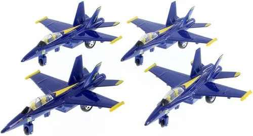 Playmaker Toys United States Navy Blue Angels F/A-18 Super Hornet Fighter Jet 6 pulgadas modelo de juguete de metal fundido a presión con acción de