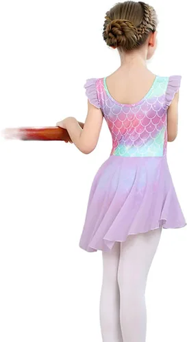 Miniatura 6 de iLover Vestido de leotardo clásico con mangas con volantes para niñas, para danza, gimnasia y ballet