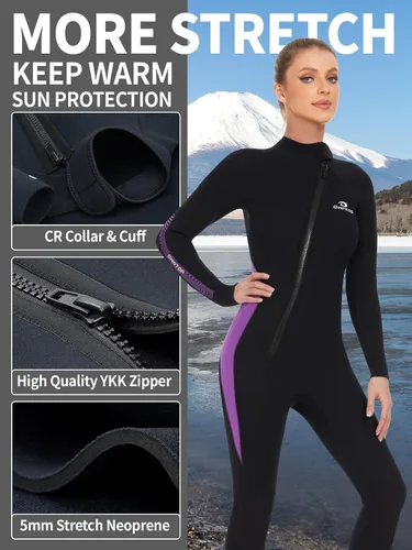 Miniatura 2 de Owntop Traje de neopreno de 5 mm para buceo - Traje húmedo para hombre y mujer de neopreno grueso de cuerpo entero, cremallera frontal, manga larga