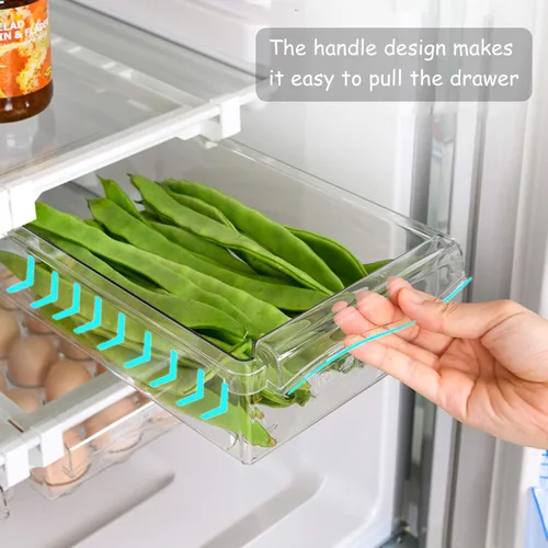 Miniatura 2 de URALFA Organizador de cajones para refrigerador, cajones ajustables para frutas y verduras, extraíble con asa, caja de almacenamiento de soporte