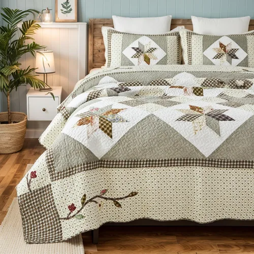 Miniatura 15 de Brandream - Juego de edredón tamaño Queen de algodón, edredones de estilo granja, ropa de cama Matelasse, colcha con borde festoneado, 3 piezas