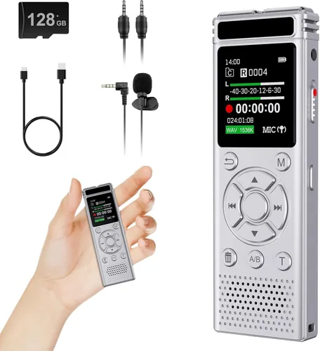 Miniatura 8 de Grabadora de voz digital de 136 GB con reproducción, dispositivo de grabación de audio de 9000 horas, grabadora activada por voz con reducción