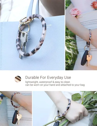 Miniatura 6 de Mymazn Llavero pulsera de pulsera para mujer, llavero redondo de acetato