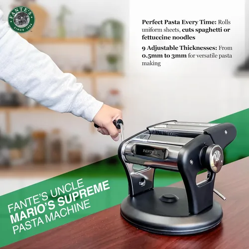 Miniatura 4 de Fante's Supreme Pasta Maker, Máquina compacta de prensa manual de fideos con base de succión antideslizante para pasta casera fresca, ravioles, Negro