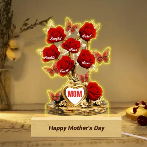 Miniatura 4 de Cada rosa contiene una pieza de tu lámpara de corazón, placa de rosa personalizada con nombre de 1 a 10 niños, luz LED personalizada para mamá, flor