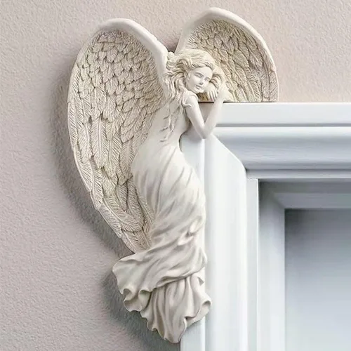 Miniatura 8 de SIQITECHNO Marco de puerta, adornos de estatuas de ángel, escultura envejecida, esquina izquierda o derecha, manualidades de pared, adorno vintage