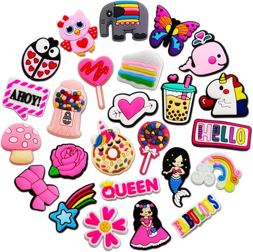 25 dijes de decoración de zapatos para niñas con burbujas de cocodrilo sandalias de zuecos decoraciones de zapatos rosas lindas para niñas niños