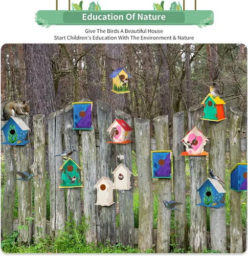 Miniatura 6 de ILHSTY Paquete de 18 casas de pájaros de madera grandes pintables para niños, manualidades para niños, casas de madera para manualidades, fiestas