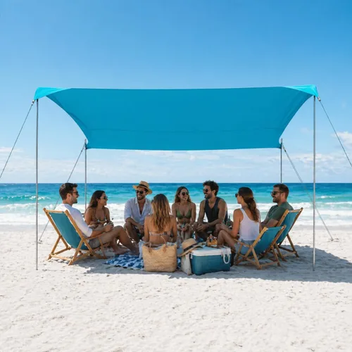 Miniatura 8 de EasierHike Tienda de campaña para playa, 7 × 7.15 pies, toldo de playa portátil fácil de desplegar, refugio de protección solar UPF50+, resistente