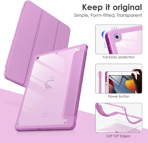 Miniatura 3 de VIKESI - Funda para iPad de 9ª / 8ª / 7ª generación de 10.2 pulgadas (lanzada en 2021/2020/2019), parte trasera transparente, cubierta de marco