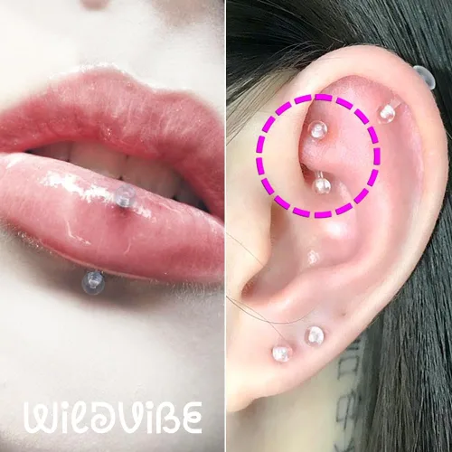 Miniatura 4 de Retenedores de piercing transparentes de 16g para cirugía - Plástico Bioflex transparente para cejas curvado - Pendientes de cartílago invisibles