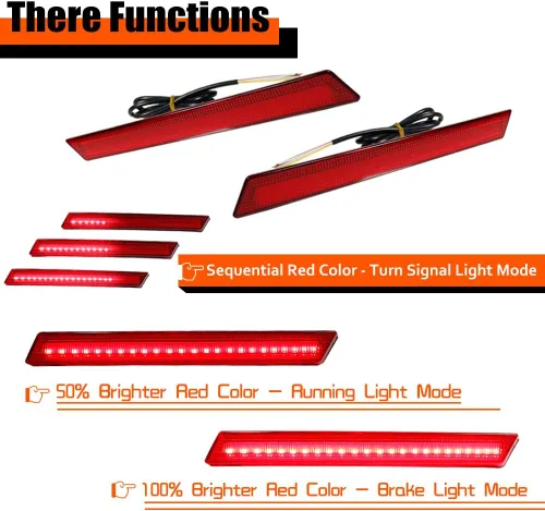 Miniatura 3 de 3 EN 1 LED Lente Roja Para 2013 2014 2015 2016 2017 Cadillac XTS Reflector de Parachoques Luces Traseras Señal de Giro Freno Luz de Stop y Lente