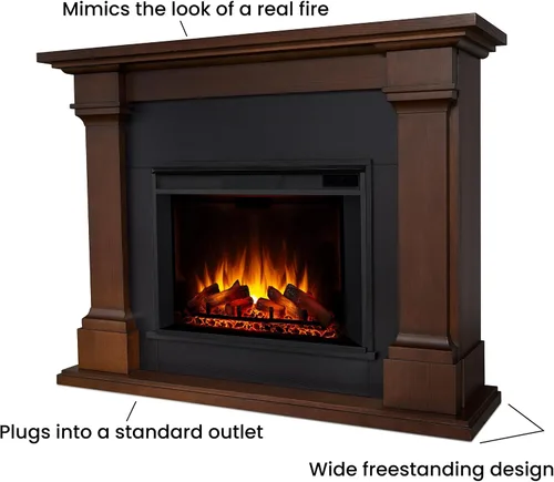 Miniatura 3 de Real Flame Callaway Chimenea eléctrica Grand de 63" con repisa en roble castaño, chimenea eléctrica independiente de gran tamaño para interiores