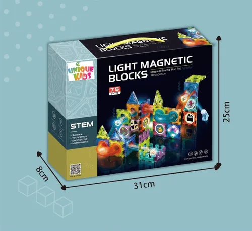 Miniatura 2 de UNIQUE KIDS Bloques de construcción de azulejos magnéticos con carrera de mármol iluminada y bola LED, juguetes STEM STEAM para niños de 3 a 10 años