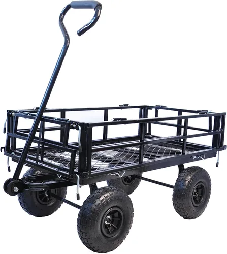 Miniatura 2 de Carrito de jardín de acero con lados extraíbles, carrito de patio resistente de 550 libras con mango giratorio de 180° y neumáticos de 10 pulgadas
