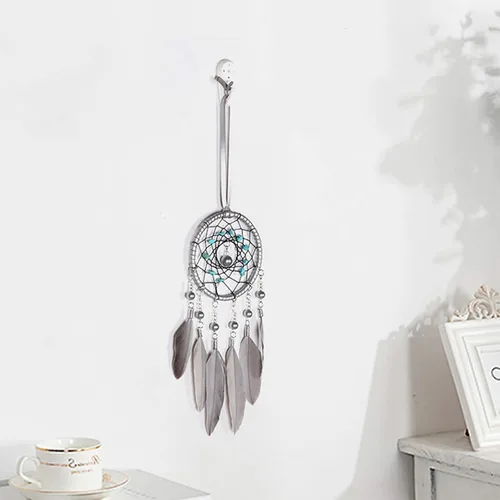 Miniatura 6 de Atrapasueños para automóvil, espejo retrovisor de plumas pequeñas, atrapasueños para colgar en la pared, accesorios decorativos para mujer (gris)