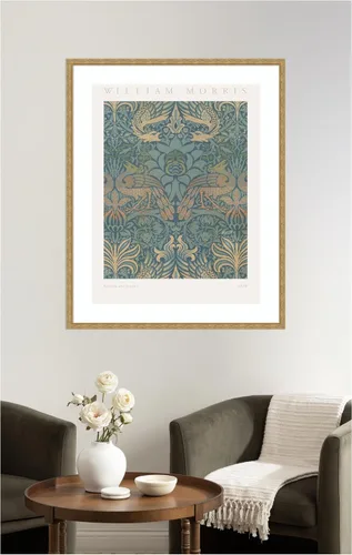 Miniatura 4 de Kate and Laurel Framed Wall Art Print 'Poster William Morris Peacock and Dragon 1878' by The Art Institute of Chicago, 34 x 42, Mila Dark Gold