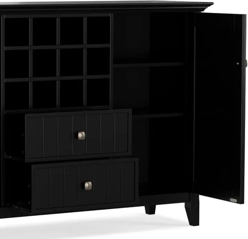 Miniatura 9 de SIMPLIHOME Bedford Buffet - Aparador de 3 puertas de madera maciza de 54 pulgadas de ancho con estante para vino en negro, gabinete de transición