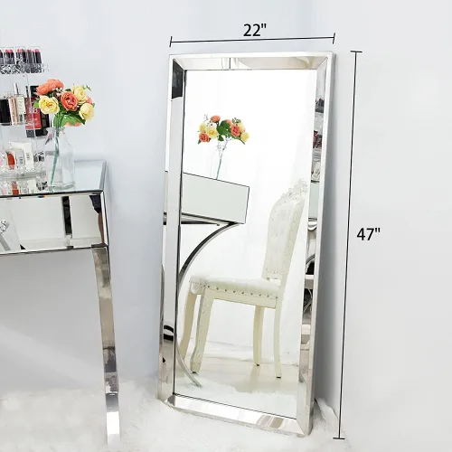 Miniatura 8 de Chende - Espejo de pared grande de 22" x 47", angular, rectangular, para decoración, con borde biselado de 2" y marco de acero inoxidable para sala
