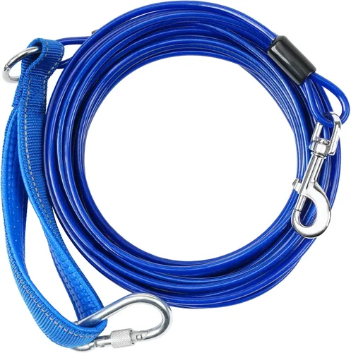 Miniatura 11 de Correa larga para perro a prueba de mordidas, cable de amarre para perros resistente de 50 pies con mosquetón, correas de perro para patio, correas