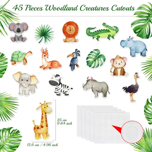 Miniatura 2 de Teling 45 piezas de recortes de animales de la selva para decoración de aula, tablero de anuncios con puntos adhesivos, suministros de fiesta