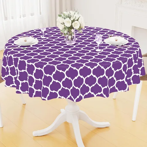 Miniatura 56 de Smiry Mantel redondo de plástico para mesa, mantel de vinilo impermeable con parte trasera de franela para mesas redondas, lavable y a prueba