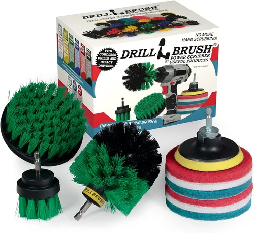 Drillbrush Suministros de limpieza de cocina – Almohadillas para fregar todo el hogar y cepillos de rigidez media – Kit de cepillo de limpieza para