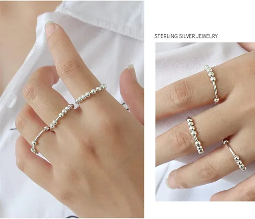 Miniatura 8 de WEFRIN Anillos de plata de ley 925 anillos de ansiedad para mujeres anillos giratorios con cuentas antipreocupaciones alivio del estrés anillo