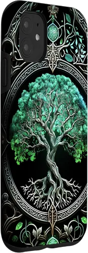 Miniatura 3 de Funda para iPhone 11 con diseño de árbol de la vida para yoga, espiritual, celta, vikingo, verde y negro