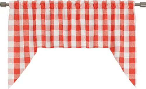 Miniatura 72 de Cenefas de cortina para ventana de 16 pulgadas de largo, 2 paneles de cuadros búfalo, cortinas pequeñas con bolsillo para barra, estilo clásico
