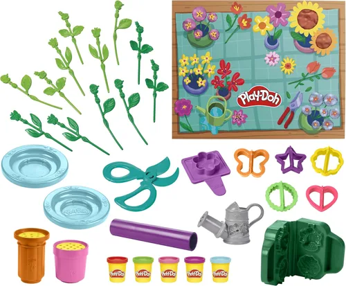 Play-Doh Flower Shop Playset, 27 accesorios de juguete de jardín, artes y manualidades para niños, 3+ (exclusivo de Amazon)