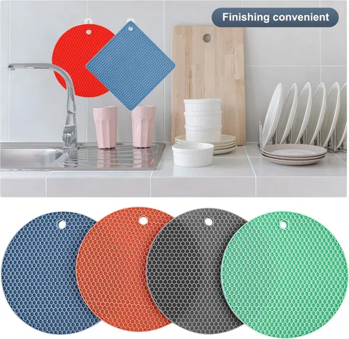 Miniatura 8 de Salvamanteles de silicona para platos calientes, ollas y sartenes, almohadillas calientes para encimera de cocina, juego de 4 soportes de silicona