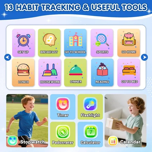 Miniatura 7 de MOFGDNI Reloj inteligente para niños con 39 juegos, pantalla táctil, cámara, video, reproductor de música, podómetro, calculadora, calendario