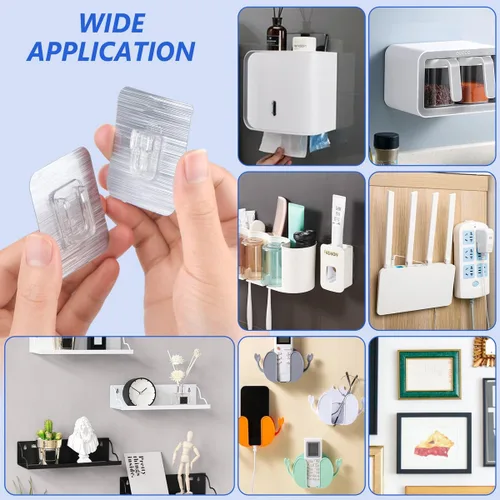 Miniatura 7 de 30 ganchos adhesivos de pared de doble cara, 15 libras máximo, resistentes, limpios e impermeables para baño, cocina, colgar cuadros