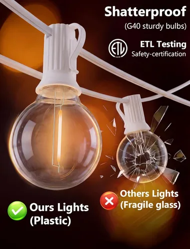 Miniatura 7 de Guirnalda de luces LED para exteriores, G40, de 25 pies, impermeable, con 27 bombillas inastillables, luces colgantes de decoración de Navidad al