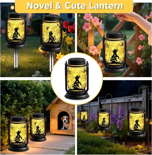Miniatura 6 de Paquete de 2 faroles solares para perros 3 en 1 impermeables para exteriores, regalos de cumpleaños para amantes de los perros, mujeres, mamá