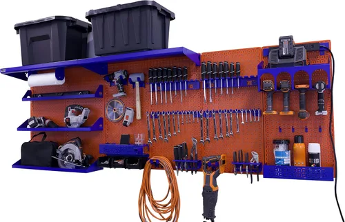 Miniatura 30 de OmniWall Weekend Warrior Ultimate Tool Kit - Sistema de Almacenamiento de Pared de Tablero de Clavos de Metal de 96" x 32" Negro/Naranja