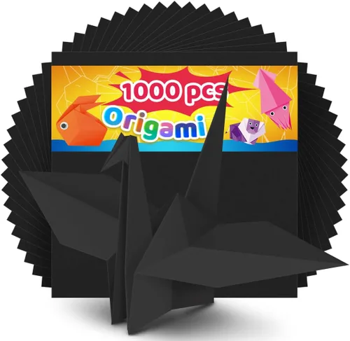 IOOLEEM Papel de origami negro, 1000 hojas, cuadrado de 6 pulgadas, papel de color de doble cara para manualidades de bricolaje