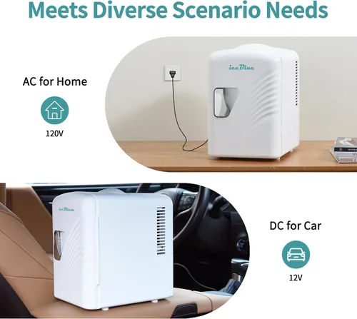 Miniatura 6 de Iceblue Mini nevera retro de 4 litros/6 latas, mini refrigerador para el cuidado de la piel, enchufe de CA y cargador de coche de 12 V, mini Blanco