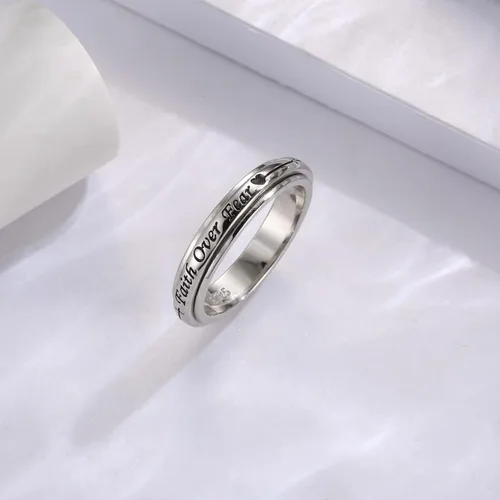 Miniatura 18 de 925 Sterling Silver Spinner Fidget Ring for Women: Musical Note Viking Rune Heartbeat Anxiety Stress Relieving Rotatable Ring Faith Hope Love