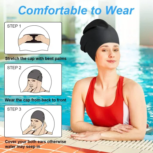 Miniatura 5 de 2 PCS Swimming Cap for Long Hair, Extra Large Swimming Caps for Women & Men, Silicone Adult Swim Cap, Waterproof Swimming Hat for Dreadlocks