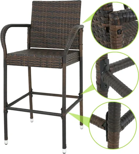 Miniatura 9 de LEMY Taburetes de bar para exteriores, juego de 2 sillas de mimbre para patio, muebles de ratán para interiores con reposabrazos para jardín